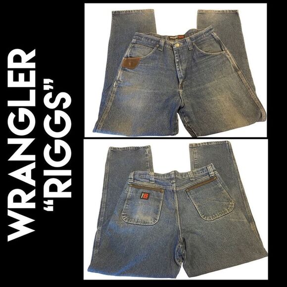 Wrangler Men's Riggs Workwear Jeans Leather Hook Tool Pockets Denim Straight Leg - Picture 1 of 14